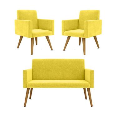 Imagem de Kit Namoradeira + 2 Poltronas Decorativas Amarelo