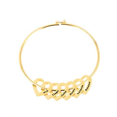 Imagem de zouwii Pulseira personalizada com pingentes de coração - Joias personalizadas com vários pingentes, pulseira de identificação com nome personalizado para mulheres esposa, Aço inoxidável