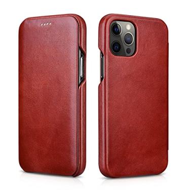 Imagem de Capa para iPhone 13 Mini/13/13 Pro/13 Pro Max, couro legítimo premium fólio flip livro suporte carteira à prova de choque capa com compartimento para cartão, vermelho, 13 Pro 15,1 cm