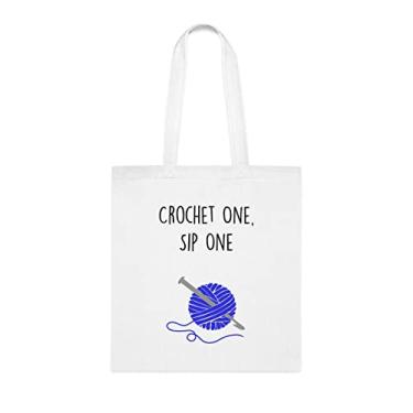 Imagem de Bolsa de crochê One Sip One, presente de crochê, bolsa de ombro de crochê, sacos reutilizáveis de crochê, cesta de Natal de aniversário ideia de presente, Branco