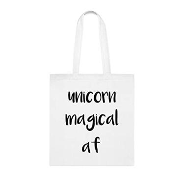 Imagem de Bolsa de unicórnio mágica Af, presente divertido, bolsa de ombro, bolsas reutilizáveis, cesta de Natal de aniversário, ideia de presente, Branco