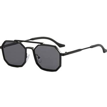 Imagem de Óculos de Sol Polígono Homens Vintage Homens Óculos de Sol Retro Mostrando Rosto Óculos Pequenos Óculos Retângulo Gafas De Sol Mujer, Preto Cinza, Z