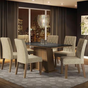 Imagem de Conjunto Sala de Jantar Mesa Tampo de Vidro 6 Cadeiras Rustic/Preto/Imperial Stéfani Madesa