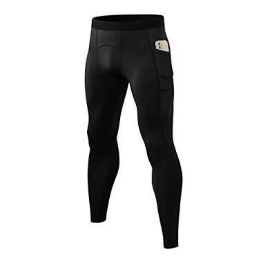 Imagem de Staright Calça de compressão masculina com cintura elástica bolsos laterais meia-calça elástica elástica para corrida, levantamento de peso
