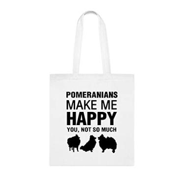 Imagem de Bolsa tote Pomeranians Make Me Happy, presente para cachorro da Pomerânia, aniversário de cachorro da Pomerânia bolsa de ombro para cachorro da Pomerânia, sacola reutilizável para cães da Pomerânia, Branco