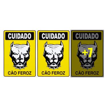 Imagem de Combo 10 Placas De Sinalização Cuidado Cão Feroz 20x30 Acesso - P-6/3 F9e