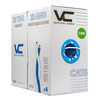 Imagem de Cabo vertical Cat6, 550 MHz, UTP, 23 AWG, cobre sólido descalço, 1000 pés, branco, cabo Ethernet a granel - Série 060