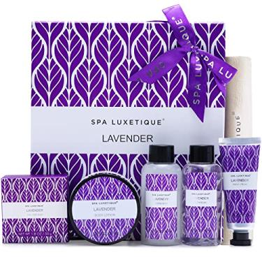 Imagem de Spa Luxetique 6pc Travel Gift Set with Natural Drawstring Linen Burlap Bag, Bar Soap, Body Lotion, Shower Gel, Bubble Bath, Hand Cream, Perfect for Travel, Wedding Party, Birthday Christmas Gift