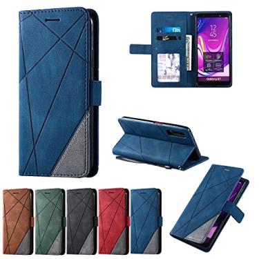 Imagem de Capa flip capa carteira para Samsung Galaxy A7 2018 Case, PU Leather Flip Folio Case com porta-cartões [Capa interna TPU à prova de choque] Capa de telefone, capa protetora capa traseira do telefone (Cor: azul)