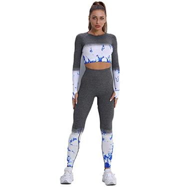 Imagem de Yajun Roupas de ioga sem costura roupas de treino para mulheres roupas esportivas academia agasalho fitness ternos manga longa leggings levanta bumbum, azul, 1