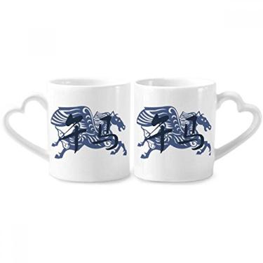 Imagem de Conjunto de canecas de porcelana para casal do zodíaco da China ano novo de cavalo animal copo de cerâmica para amantes alça de coração