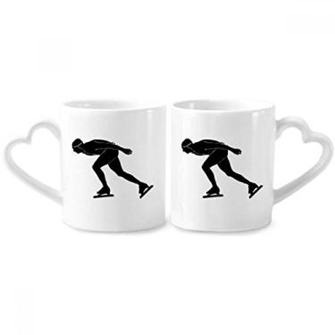 Imagem de Conjunto de canecas de porcelana para casais, contorno esportivo de inverno, preto, para amantes e coração