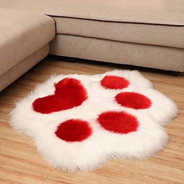 Imagem de Tapetes de área falsa, tapete macio antiderrapante e lavável bonito impressão de pata em forma de pilha longa para sala de estar quarto estudo banheiro varanda tapete de cabeceira almofada de sofá cadeira, F, 45 * 45 cm