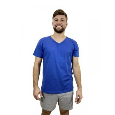 Imagem de Pijama Masculino Curto Decote V - Camiseta Azul E Short Cinza - Luck S