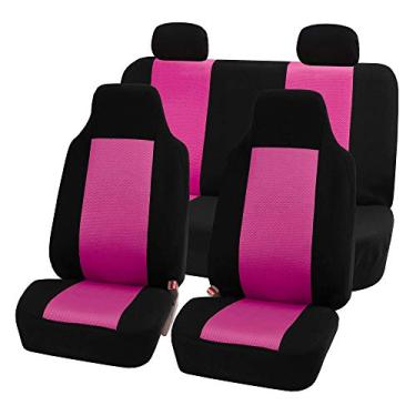 Imagem de FH Group FB102PINK114-AVC FB102PINK114 clássico conjunto completo de capas de assento de tecido plano, rosa/preto-serve na maioria dos carros, caminhões, SUV ou vans