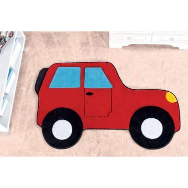 Imagem de Tapete Infantil Carro Pelúcia Menino Vermelho 1,32M X 84cm Antiderrapa
