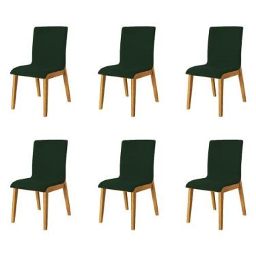 Imagem de Kit 6 Cadeiras De Jantar Diamante Estofadas Em Veludo Verde Base Madei