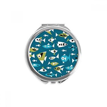 Imagem de Blocos de cor fria Peixe abstrato mão compacto espelho redondo portátil bolso vidro