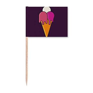 Imagem de Marcador de palito com estampa de cone de sorvete branco vermelho derretimento para decoração de festa