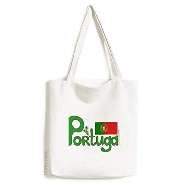 Imagem de Bolsa de lona com estampa verde bandeira nacional de Portugal, bolsa de compras casual