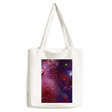 Imagem de Bolsa de lona azul vermelha estrelas galáxia sacola de compras bolsa casual bolsa de compras