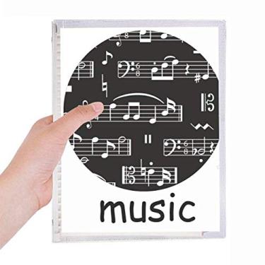 Imagem de Caderno branco em barra de notas musicais preto, folhas soltas, diário recarregável, artigos de papelaria