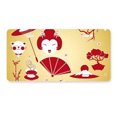Imagem de DIYthinker Copo branco amarelo vermelho sushi Japão placa de licença decoração de carro acessório de aço inoxidável