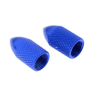 Imagem de Inzopo 2 peças coloridas de liga de alumínio para bicicleta pneu estilo americano tampas válvula Schrader capa contra poeira peças de ciclismo bicicleta - azul