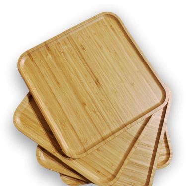 Imagem de Bandeja Bambu Prato Tábua Quadrada Petisqueira Churrasco 30cm