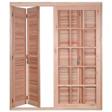 Imagem de Porta Janela com Veneziana Pantográfica e Caixilhos para Vidros Quadriculados de Correr Rondosul