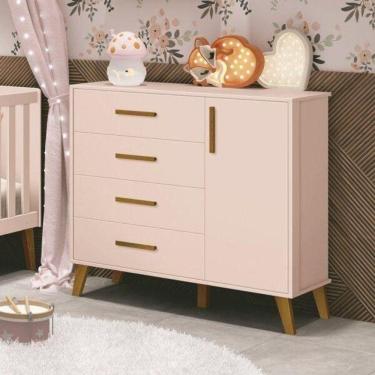 Imagem de Cômoda Infantil Sapateira 3 Gavetas 1 Porta 110cm Ayla Móveis Reller Rosa fosco