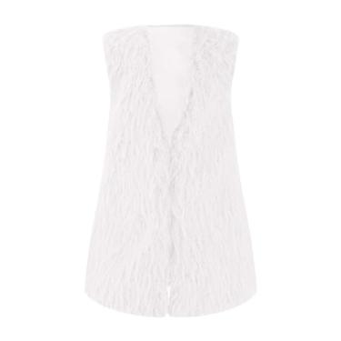 Imagem de Colete sintético para meninas, casaco à prova de vento, colete fofo, quente, roupas infantis de inverno, roupas fofas grossas, Branco, 18-24 Meses