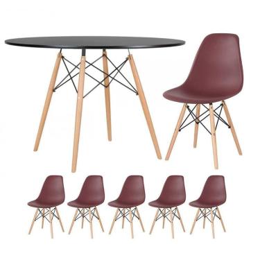 Imagem de Mesa Redonda Eames 120cm Preto + 5 Cadeiras Marrom
