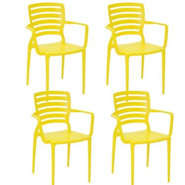Imagem de Conjunto 4 Cadeiras Tramontina Sofia em Polipropileno Encosto Horizontal e Braços Amarelo