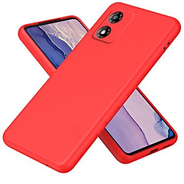 Imagem de AMAAE Capa de telefone capa de silicone compatível com Motorola Moto E13, capa protetora de silicone líquido ultra fina à prova de choque com capa de forro de microfibra macia anti-riscos (cor: vermelho)