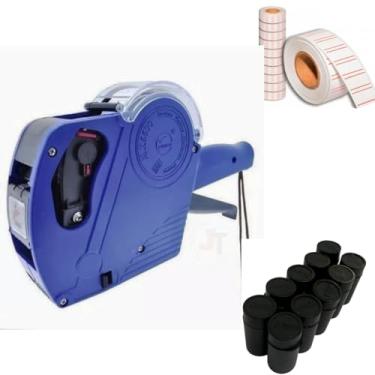 Imagem de Kit Etiquetadora Manual de Preço + 3000 Etiquetas +10 Refis de Tinta Comércio Lojista Loja Máquina Precificadora Manual Rotuladora - Marca JT Distribuidora (Azul)