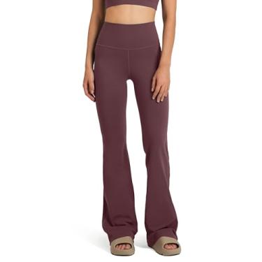Imagem de Colorfulkoala Calça legging feminina Dreamlux de cintura alta rodada com bolsos com zíper perna larga para ioga 75 cm / 80 cm entrepernas, Vermelho ameixa, G