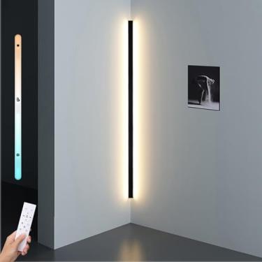 Imagem de Luminária de parede longa LED preta regulável para canto interno com controle remoto para sala de estar Iluminação minimalista e moderna para parede de quarto feita de decoração de parede de