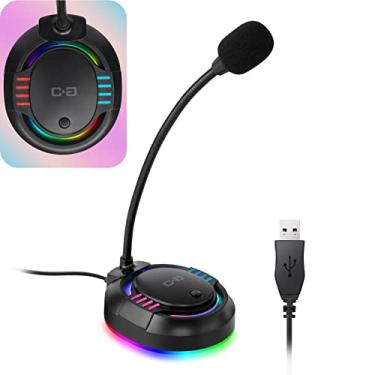 Imagem de C G CHANGEEK Microfone USB com luz brilhante RGB e mudo para computadores de mesa, microfone para jogos para PC PS4/5, microfone condensador ideal para ditado/convocação/reunião/jogos, CGS-M2