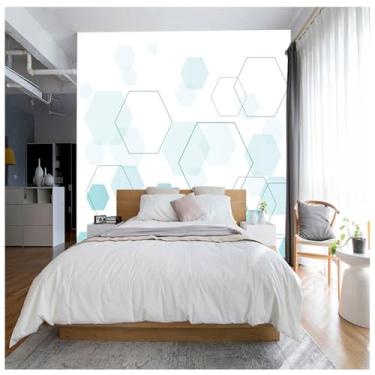 Imagem de TUYIFA Papel de parede 3D azul claro hexagonal cor de luz papel de parede fundo de TV mural de parede (158" x 110", pano de seda)