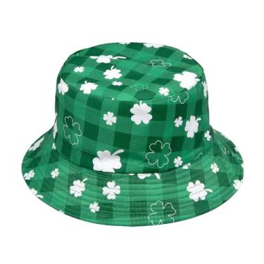 Imagem de YAMEIZE Chapéu bucket do Dia de São Patrício – Chapéu de sol de viagem para praia dupla face reversível unissex chapéu de pescador fantasia de festa, Quatro folhas - 1, tamanho �nico