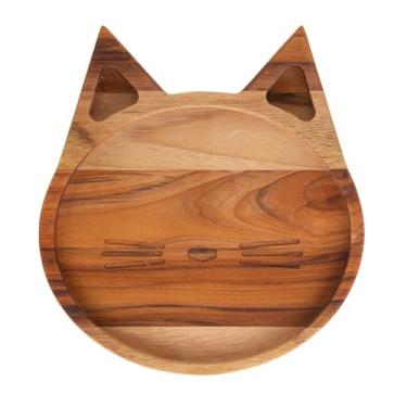 Imagem de Prato para Sobremesa de Madeira em Formato de Gato Teca Kids 20cm - Wolff Craft