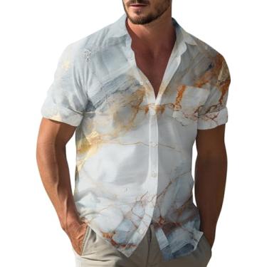 Imagem de NOUGFVZP Camisas masculinas de verão 2024, camisa havaiana masculina divertida colorida de manga curta com botão camisa tropical de praia, Bege, G
