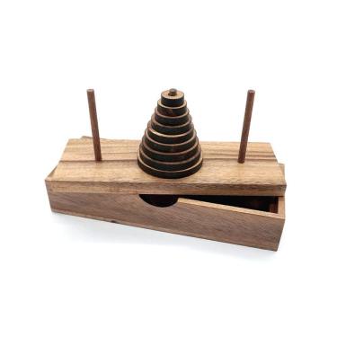 Imagem de Jogo de tabuleiro de quebra-cabeça BSIRI Tower of Hanoi (9 anéis) Wooden Desi