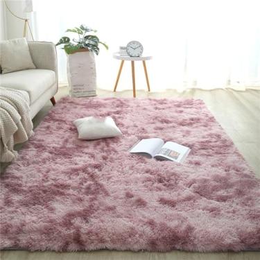 Imagem de Tapetes grandes peludos para sala de estar, branco, rosa, decoração de casa, corredor, mesa de centro, tapetes de cabeceira, tapetes antiderrapantes fofos, gravata tingida rosa roxo, 140 x 2