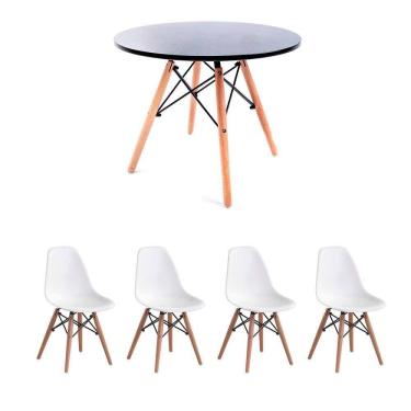 Imagem de conjunto de mesa infantil well preta com 4 cadeiras eames branca