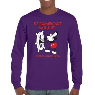 Imagem de Camiseta de manga comprida Steamboat Willie Vibing Since 1928 icônica retrô desenho animado mouse atemporal clássico vintage Vibe, Roxa, P