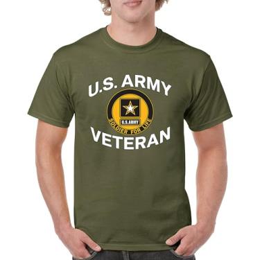 Imagem de Camiseta US Army Veteran Soldier for Life Military Pride DD 214 Patriotic Armed Forces Gear Licenciada Masculina, Verde militar, XXG
