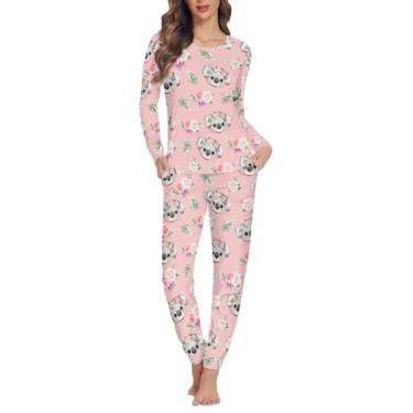 Imagem de Sprowallow Conjunto de pijama feminino, 2 peças, calça comprida e gola redonda, confortável, conjunto de pijama de manga comprida estampado, Rosa coala, 6X-Large