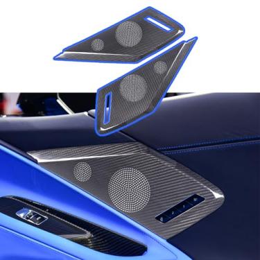 Imagem de TOYCIDFG Capa de alto-falante de coluna A para porta lateral do carro para C8 Corvette Stingray 2020-2023 Z06 Z51 Acabamento interno de anel de som de fibra de carbono genuíno (capa de alto-falante
